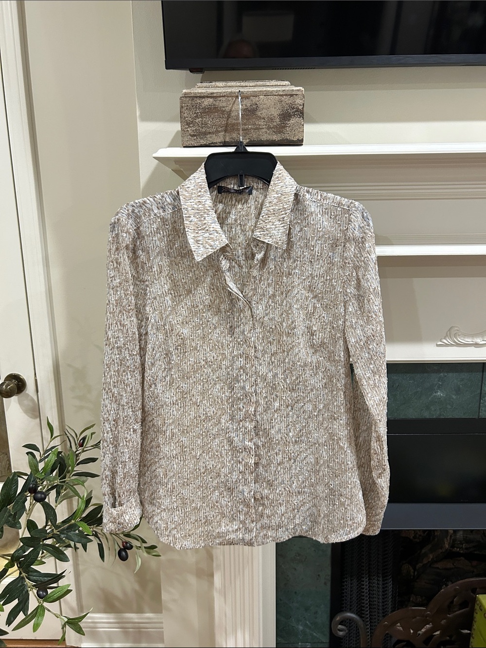 Renuar Neutral Beige Textured Button-Down Shirt